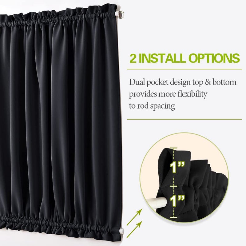 PONY DANCE Blackout French Door Curtain - Soft Fabric Heavy-Duty Rod Pocket Door Curtain for Privacy Window Drapery Including Bonus Adjustable Tieback, 54 x 72 inches, Black, One Panel - Image 2